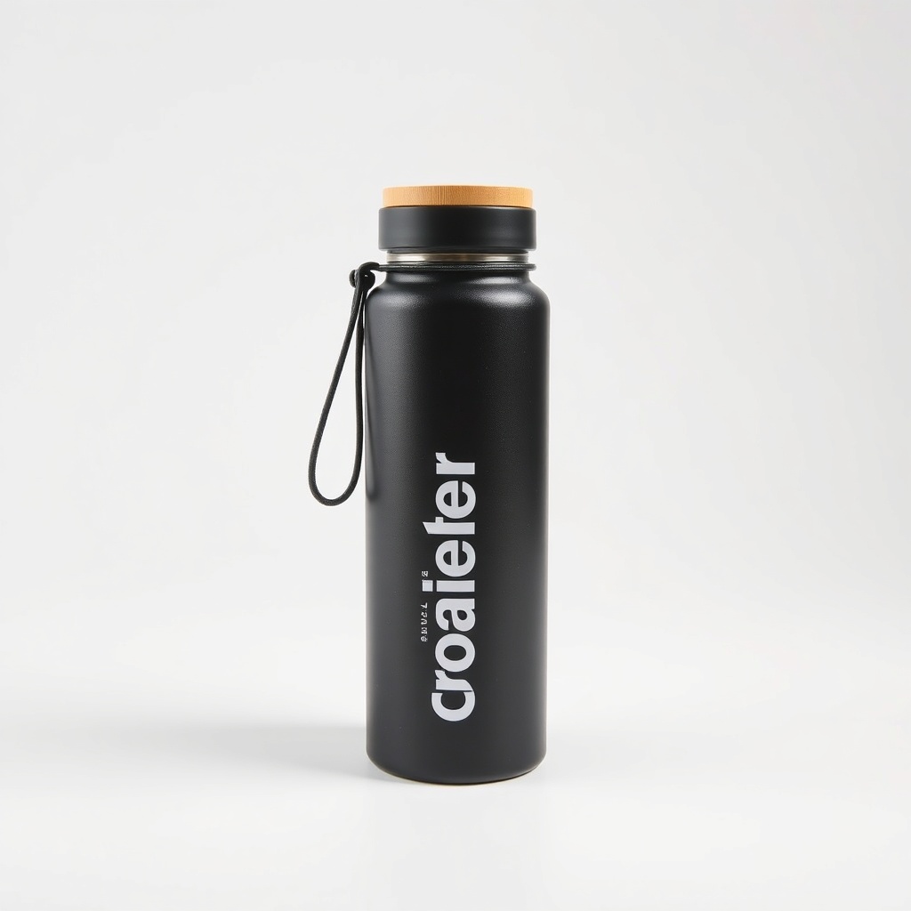 Aluminium Bottle With Bamboo Lid Black